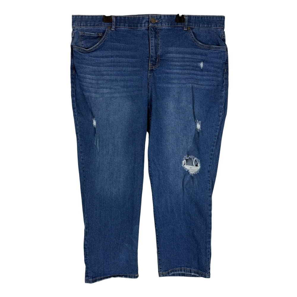 Terra & Sky Boyfriend Jeans Womens 22W Blue Dark Wash High Rise Distressed Denim